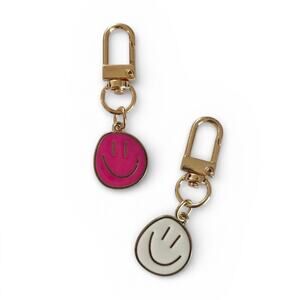 Happy Face Keychain Set Bag Charms Pink/White/Gold Y2K Twee Accessories